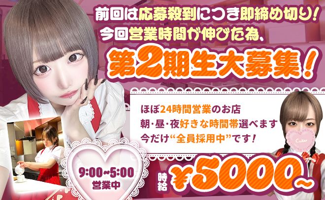 🎉第2期生大募集🎉1年ぶりの求人再開❣ほぼ24時間営業✨時給5000円〜❣採用率100％💖