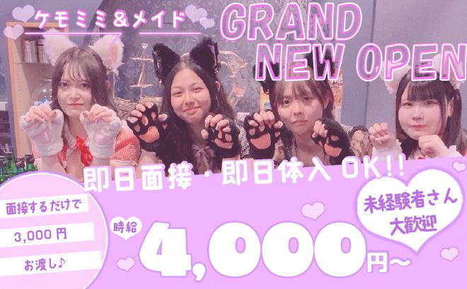💗GRAND NEW OPEN💗今だけ面接来たら3,000円お渡し中🎁ケモ耳×メイドコンカフェ😻✨