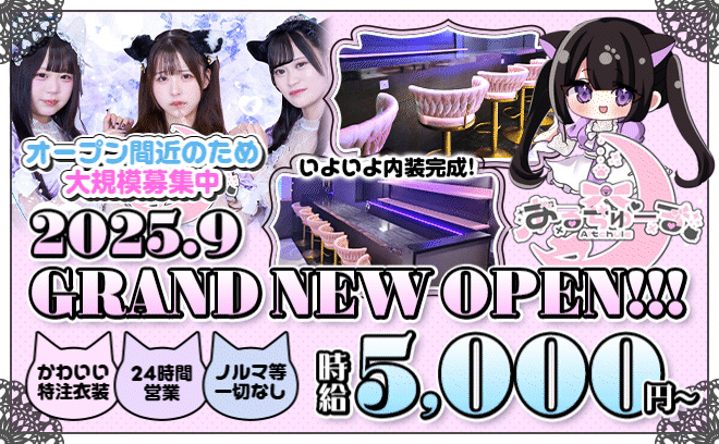 2025年9月完全新規OPEN🐱24時間営業💗ねこメイド系の衣装🐈正真正銘一期生募集🎀全額日払い✨